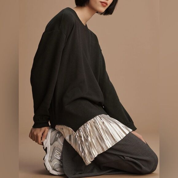 Anthropologie Pilcro Metallic Twofer Tunic Blouse LP - Picture 4 of 10